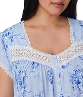 Eileen West Plus Size Floral Print Cap Sleeve Sweetheart Neck Jersey Knit Waltz Nightgown