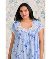 Eileen West Plus Size Floral Print Cap Sleeve Sweetheart Neck Jersey Knit Waltz Nightgown