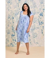 Eileen West Plus Size Floral Print Cap Sleeve Sweetheart Neck Jersey Knit Waltz Nightgown