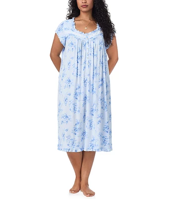 Eileen West Plus Size Floral Print Cap Sleeve Sweetheart Neck Waltz Nightgown