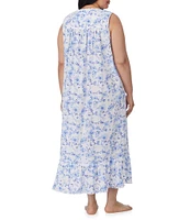 Eileen West Plus Size Floral Print Sleeveless Sweetheart Neck Woven Ballet Nightgown