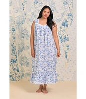 Eileen West Plus Size Floral Print Sleeveless Sweetheart Neck Woven Ballet Nightgown