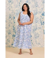 Eileen West Plus Size Floral Print Sleeveless Sweetheart Neck Woven Ballet Nightgown