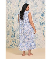Eileen West Plus Size Floral Print Sleeveless Sweetheart Neck Woven Ballet Nightgown