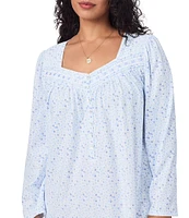 Eileen West Plus Size Floral Print Soft Cotton Jersey Knit Long Sleeve Sweetheart Neckline Nightgown