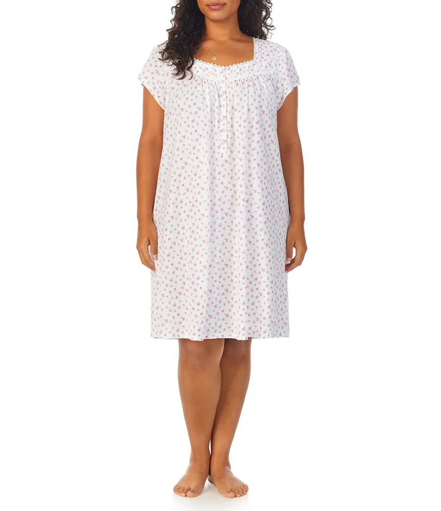 Eileen West Plus Size Rose Cotton Jersey Sweetheart Neck Short Nightgown