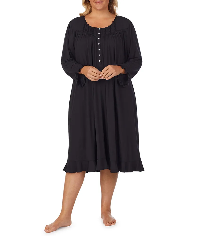 Eileen West Plus Size Round Neck Long Sleeve Waltz Nightgown