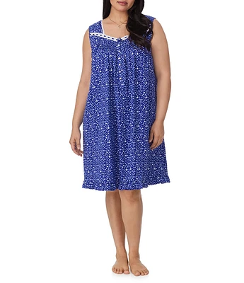 Eileen West Plus Size Shell Print Sleeveless Sweetheart Neck Jersey Knit Short Nightgown
