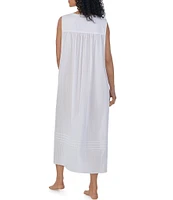 Eileen West Plus Size Striped Sleeveless Square Neck Woven Cotton Ballet Nightgown