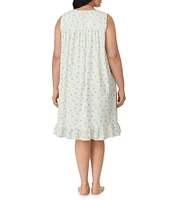 Eileen West Plus Size Yellow Floral Print Sleeveless Sweetheart Neck Jersey Knit Short Nightgown