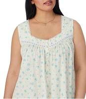 Eileen West Plus Size Yellow Floral Print Sleeveless Sweetheart Neck Jersey Knit Short Nightgown