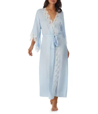 Eileen West Satin & Lace Long Wrap Robe