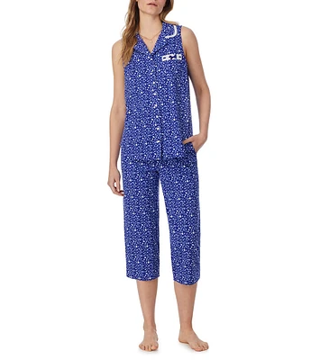 Eileen West Shell Print Sleeveless Notch Collar Jersey Knit Capri Pajama Set
