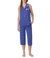 Eileen West Shell Print Sleeveless Notch Collar Jersey Knit Capri Pajama Set