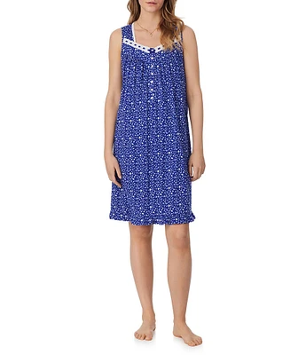 Eileen West Shell Print Sleeveless Sweetheart Neck Jersey Knit Short Nightgown