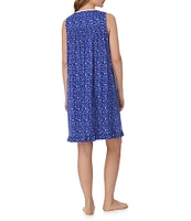 Eileen West Shell Print Sleeveless Sweetheart Neck Jersey Knit Short Nightgown