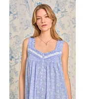 Eileen West Sleeveless Sweetheart Neck Floral Woven Chambray Ballet Nightgown