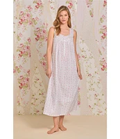 Eileen West Sleeveless Sweetheart Neck Woven Floral Striped Ballet Nightgown