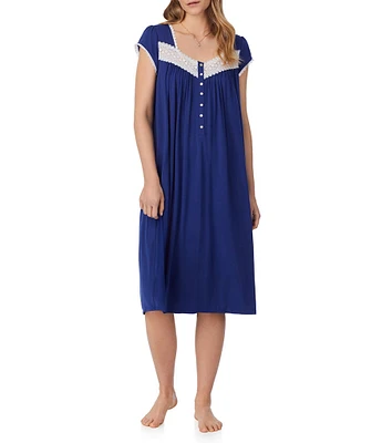 Eileen West Solid Cap Sleeve Sweetheart Neck Jersey Knit Waltz Nightgown