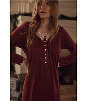 Eileen West Solid Sweater Knit Long Sleeve V-Neck Nightgown