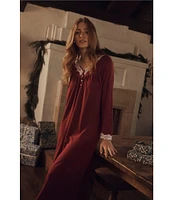 Eileen West Solid Sweater Knit Long Sleeve V-Neck Nightgown