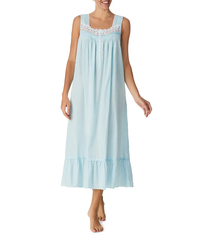 Eileen West Solid Swiss Dot Sleeveless Square Neck Ballet Nightgown