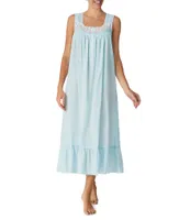 Eileen West Solid Swiss Dot Sleeveless Square Neck Ballet Nightgown