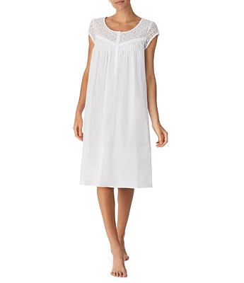 Eileen West Solid Woven Cap Sleeve Scoop Neck Waltz Nightgown