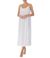 Eileen West Solid Woven Cotton Round Neck Sleeveless Tie-Strap Ballet Nightgown