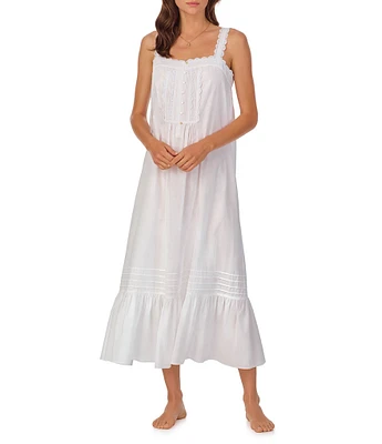 Eileen West Solid Woven Sleeveless Square Neck Ruffled Nightgown