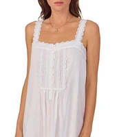 Eileen West Solid Woven Sleeveless Square Neck Ruffled Nightgown