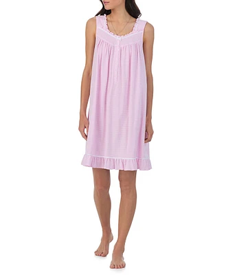 Eileen West Stripe Jersey Knit Ruffle Square Neck Sleeveless Nightgown