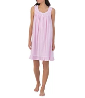 Eileen West Stripe Jersey Knit Ruffle Square Neck Sleeveless Nightgown