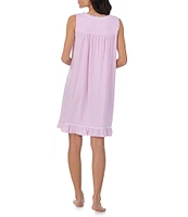 Eileen West Stripe Jersey Knit Ruffle Square Neck Sleeveless Nightgown