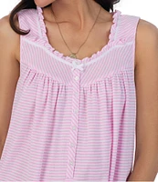Eileen West Stripe Jersey Knit Ruffle Square Neck Sleeveless Nightgown