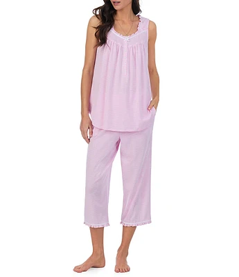 Eileen West Stripe Print Sleeveless Square Neck Knit Capri Pajama Set