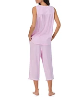 Eileen West Stripe Print Sleeveless Square Neck Knit Capri Pajama Set
