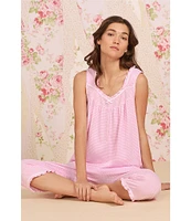 Eileen West Stripe Print Sleeveless Square Neck Knit Capri Pajama Set