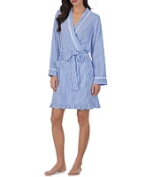 Eileen West Striped Long Sleeve Short Wrap Robe