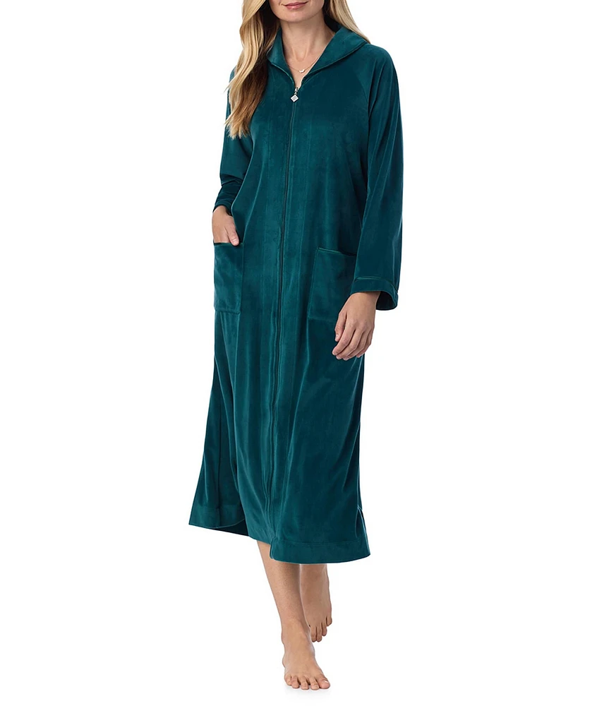 Cozy Velour Long Sleeve Zip-Front Robe