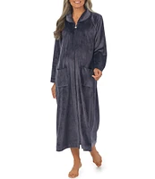 Cozy Velour Long Sleeve Zip-Front Robe