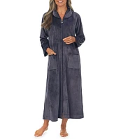 Cozy Velour Long Sleeve Zip-Front Robe