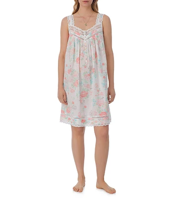 Eileen West Watercolor Floral Sleeveless Sweetheart Neck Cotton Short Chemise