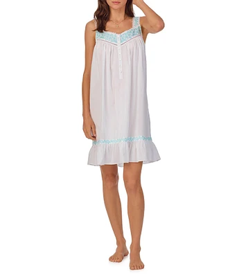 Eileen West Woven Cotton Lawn Sleeveless Sweetheart Neck Embroidered Chemise