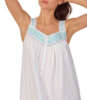 Eileen West Woven Cotton Lawn Sleeveless Sweetheart Neck Embroidered Chemise