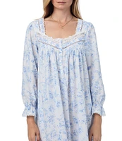 Eileen West Woven Floral Long Sleeve Sweetheart Neck Long Ballet Nightgown