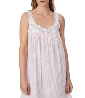 Eileen West Woven Floral Print Sleeveless Sweetheart Neck Partial Button Front Chemise