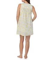 Eileen West Woven Lemon Print Sleeveless Sweetheart Neck Partial Button-Front Chemise