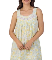 Eileen West Woven Lemon Print Sleeveless Sweetheart Neck Partial Button-Front Chemise
