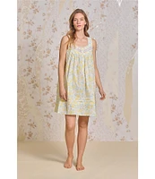 Eileen West Woven Lemon Print Sleeveless Sweetheart Neck Partial Button-Front Chemise